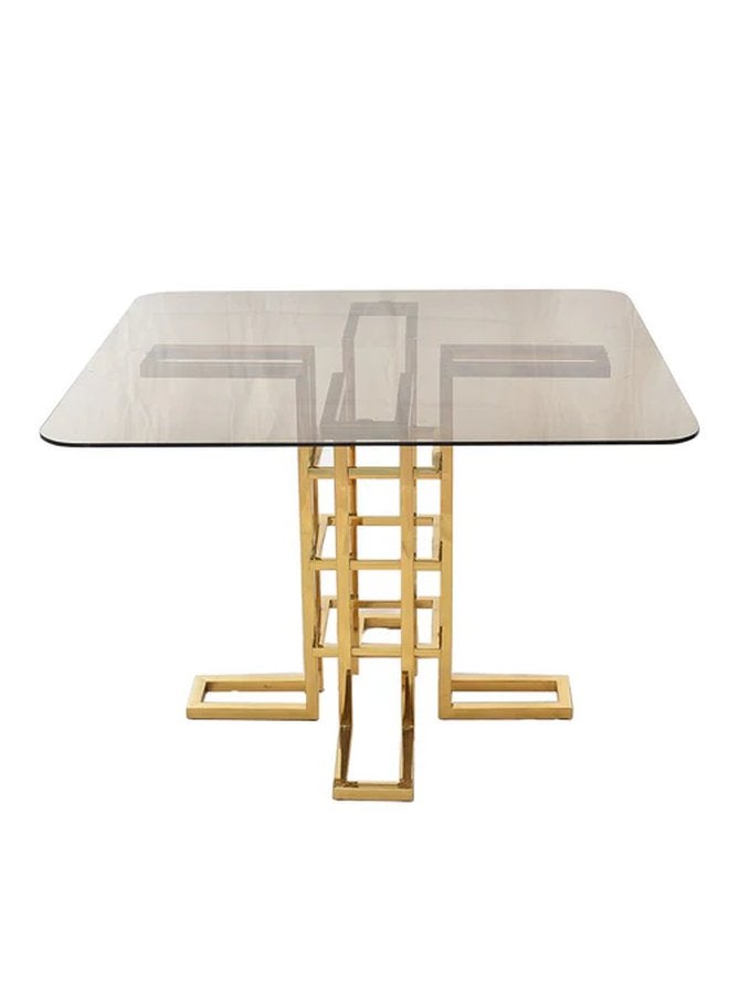 طاولة طعام زجاجية من ناسا، مطلية بالذهب والفولاذ المقاوم للصدأ